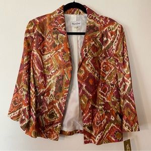 TanJay NWT Linen Cotton Blend 3/4 Sleeve Metallic Southwestern Boho Blazer